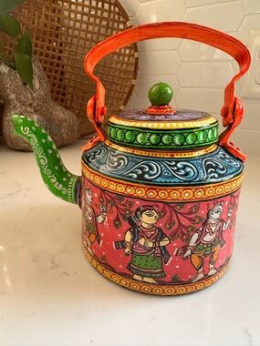 Hand Painted Pattachitra Tribal Kettle Odisha India Folk Art Decor Chitrakar